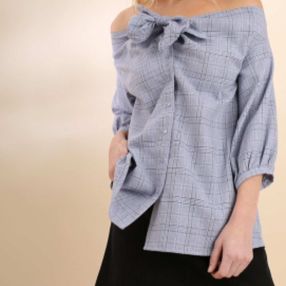 Umgee | Off Shoulder Button Front Bow Blouse